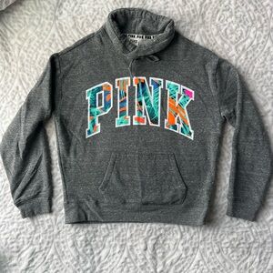 Victoria's Secret PINK Women’s Gray Hoodie with Logo Trim Size M
